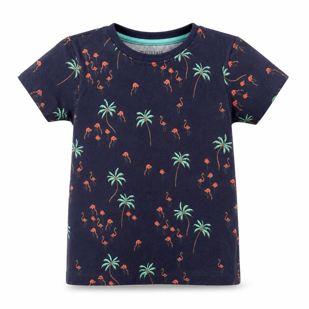 Front view of Matalan girls’ blue geometric basic t-shirt, size 7, years