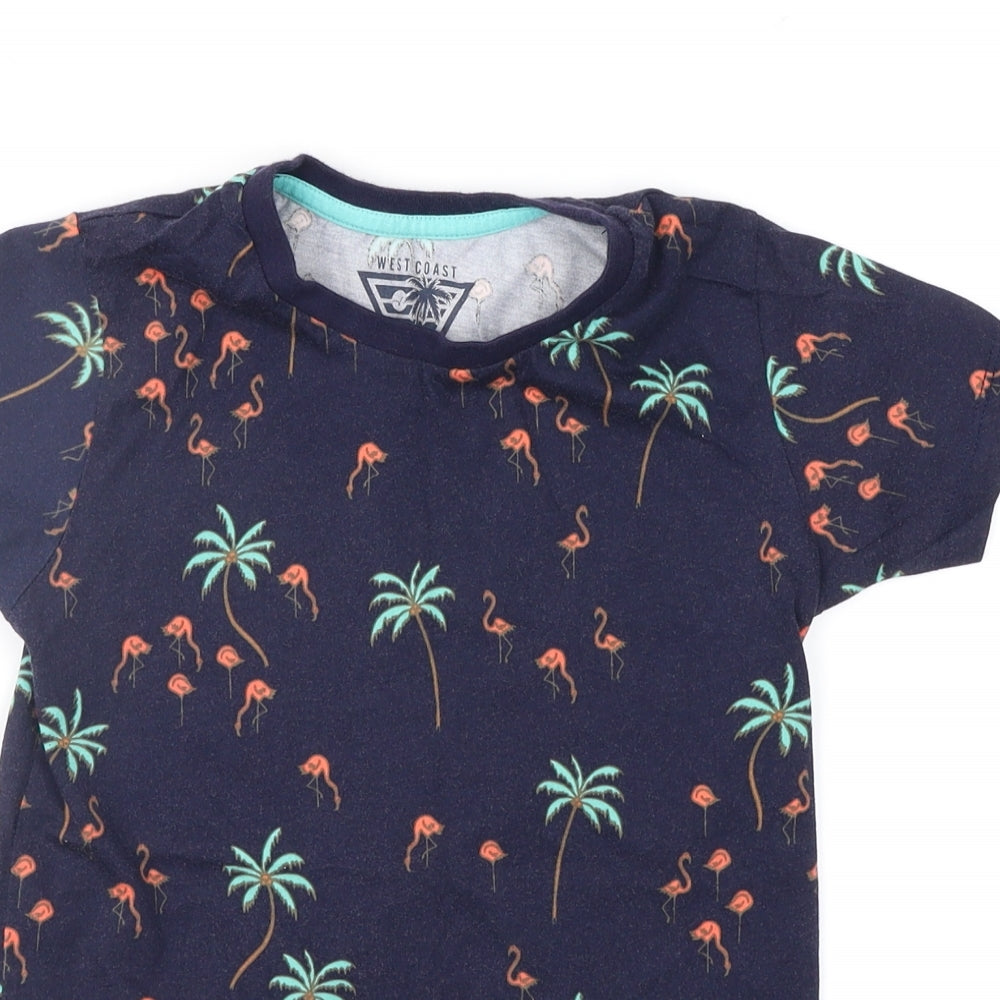 Close-up detail of Matalan girls’ blue geometric basic t-shirt, size 7, years