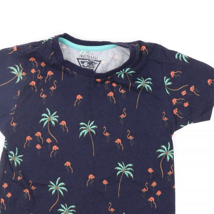 Close-up detail of Matalan girls’ blue geometric basic t-shirt, size 7, years