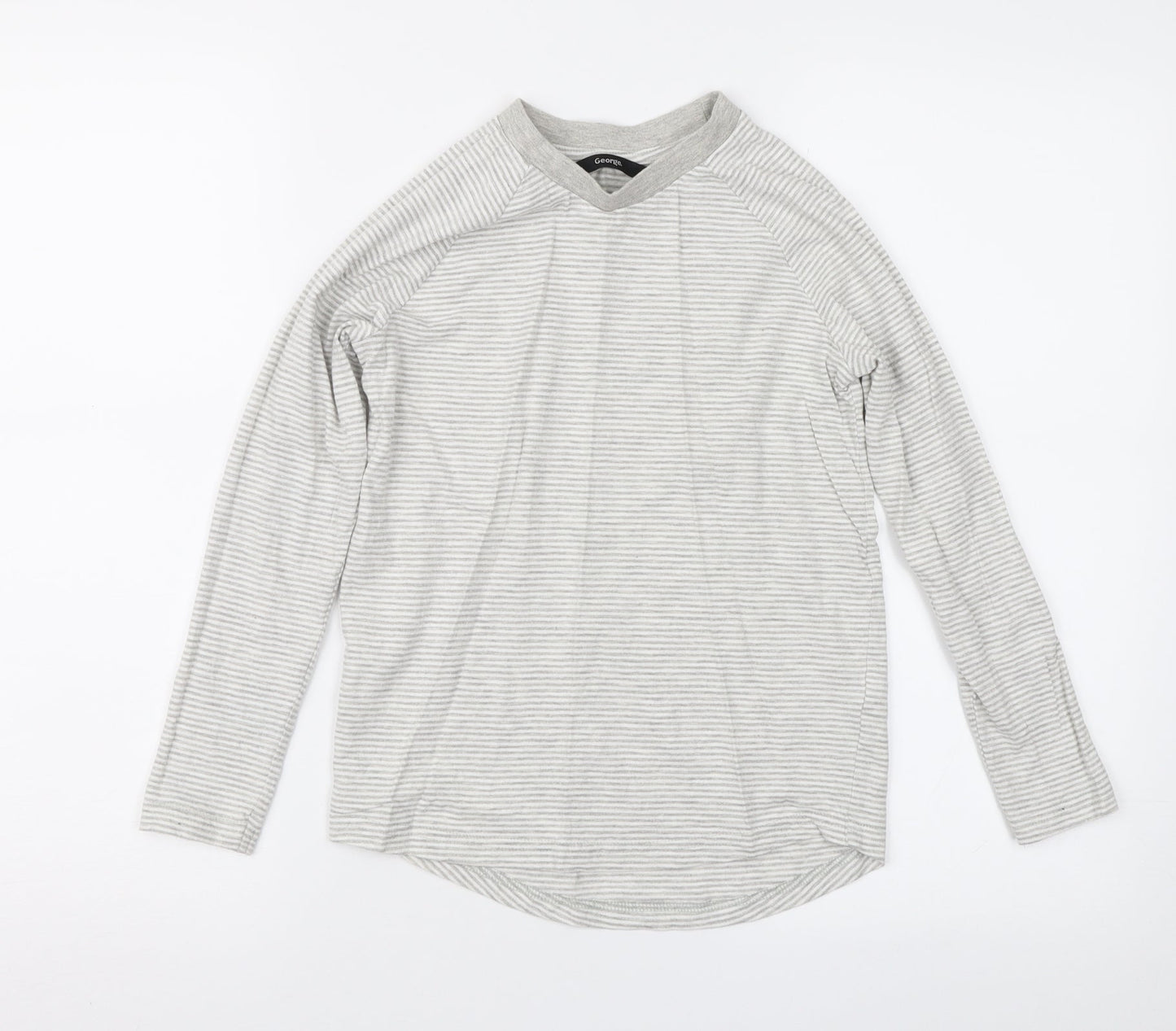 George Girls Grey Striped  Basic T-Shirt Size 9-10 Years