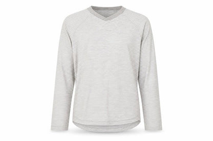 Front view of George girls’ grey striped basic t-shirt, size 9-10, years