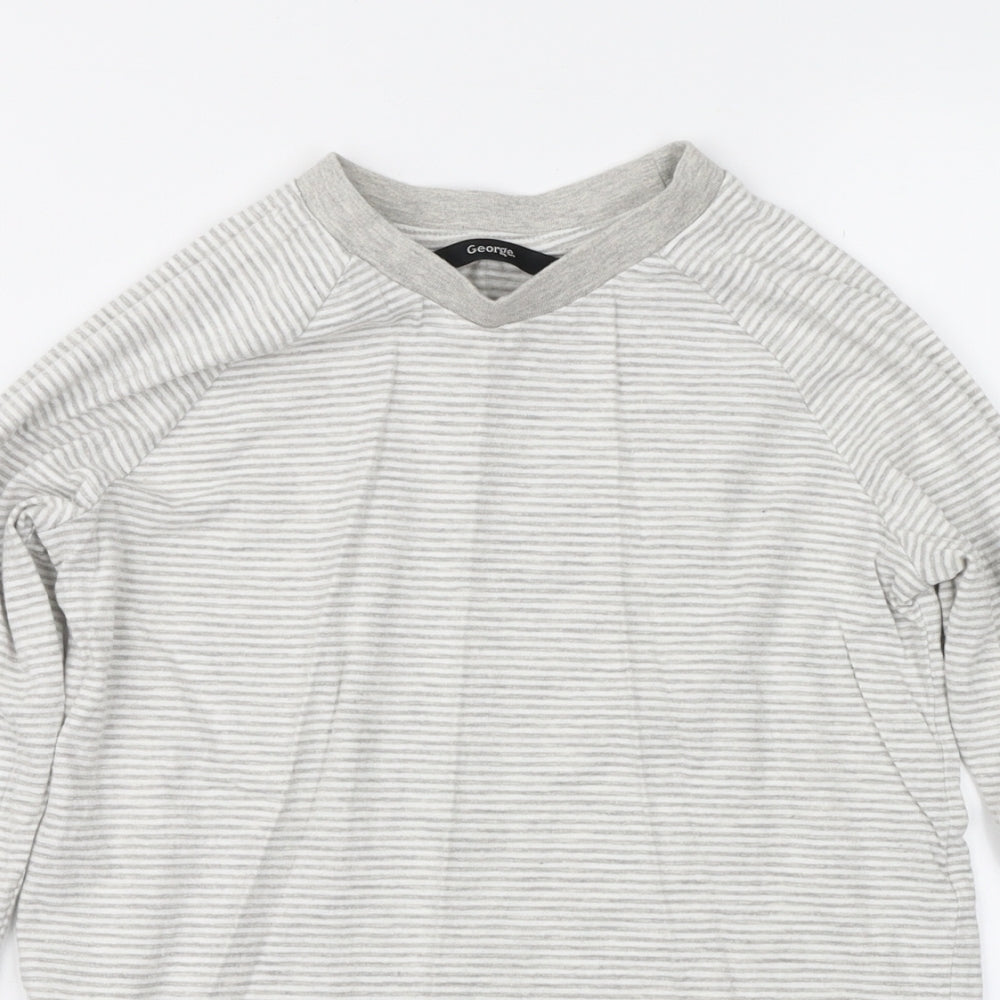 George Girls Grey Striped  Basic T-Shirt Size 9-10 Years