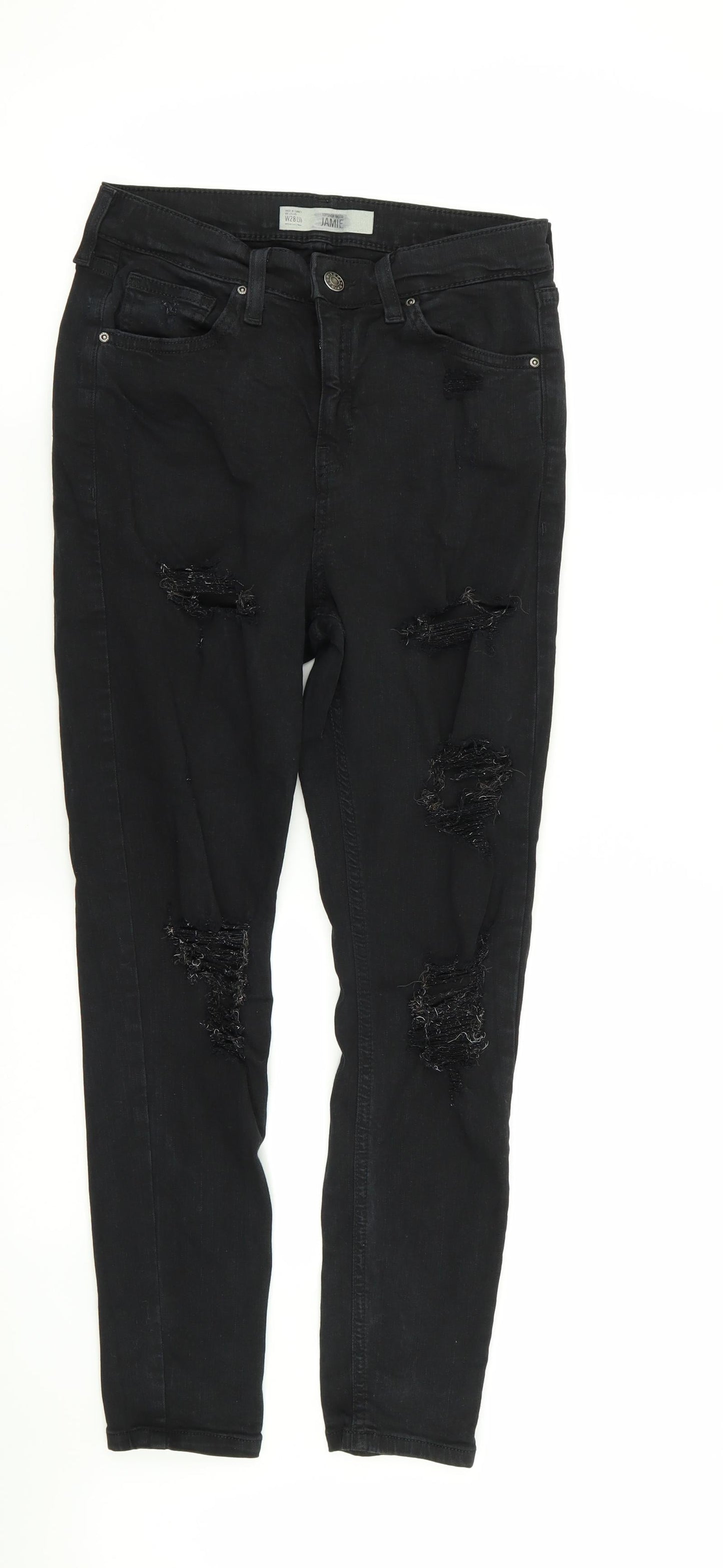 Topshop Womens Black   Skinny Jeans Size 28 in L30 in - RIPPED JEANS