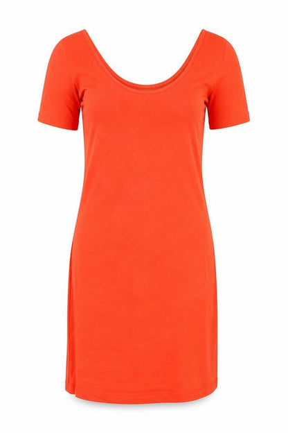 Front view of denim and co women’s orange pencil dress, size UK 8