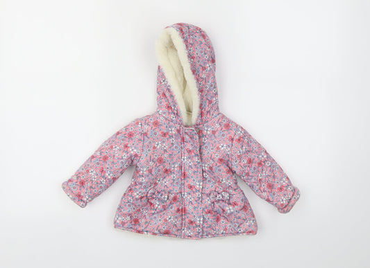 F&F Girls Pink Floral  Basic Coat Coat Size 6-9 Months