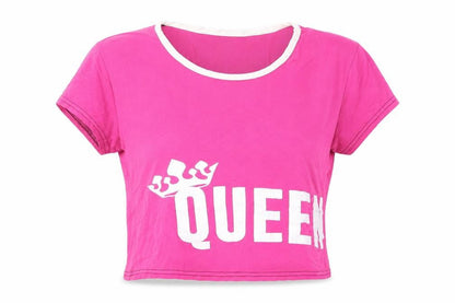 Front view of Queen girls’ pink basic t-shirt, size M
