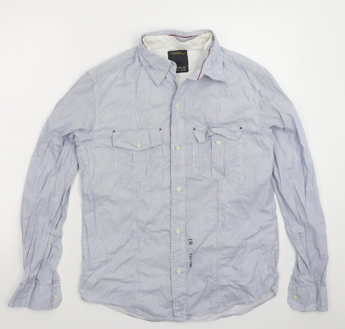 Numero Uno Womens Blue Striped  Basic Button-Up Size L
