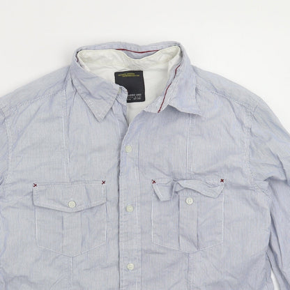 Numero Uno Womens Blue Striped  Basic Button-Up Size L