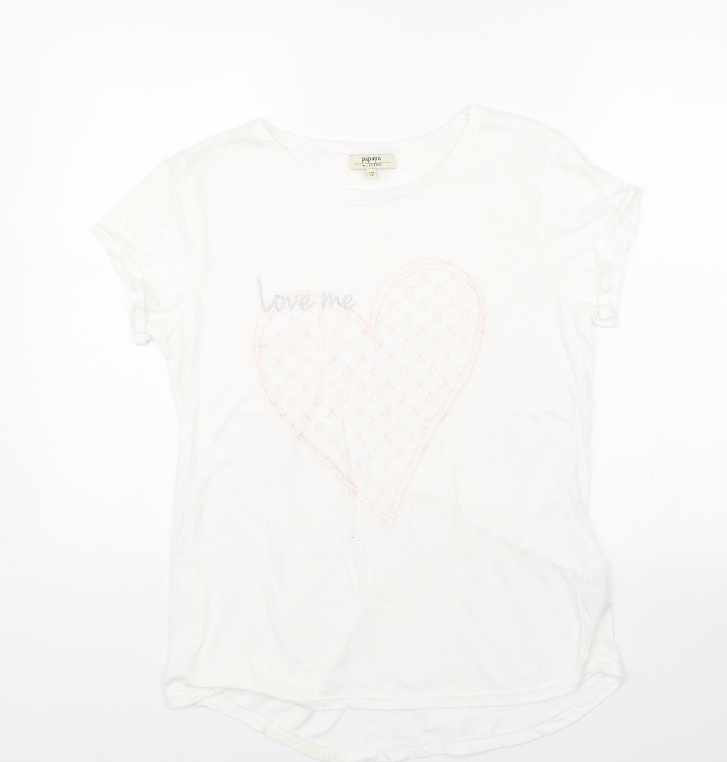 Papaya Womens White   Basic T-Shirt Size 12