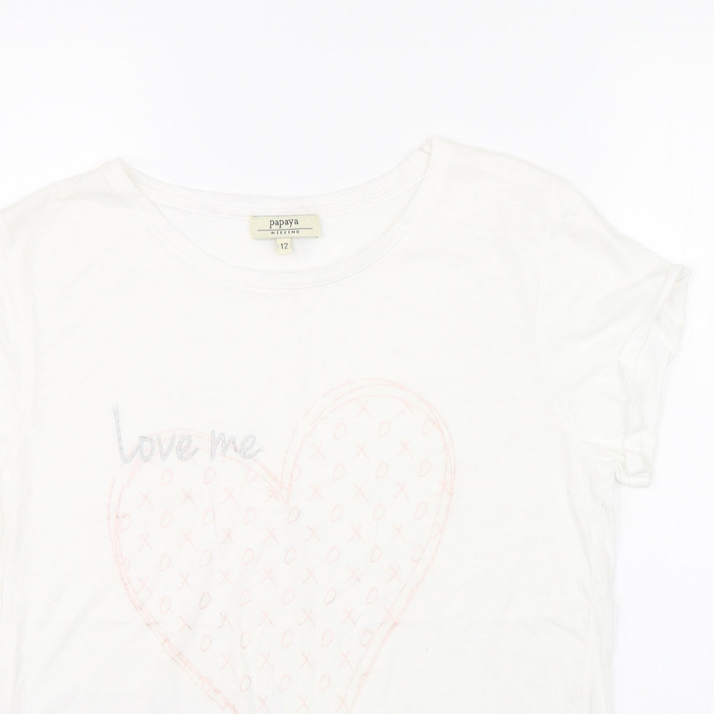 Papaya Womens White   Basic T-Shirt Size 12