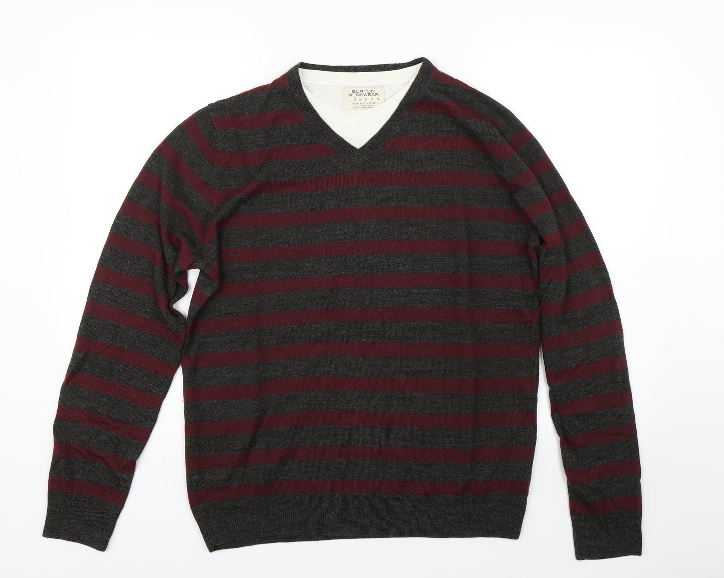 Burton Mens Red Striped  Pullover Jumper Size M