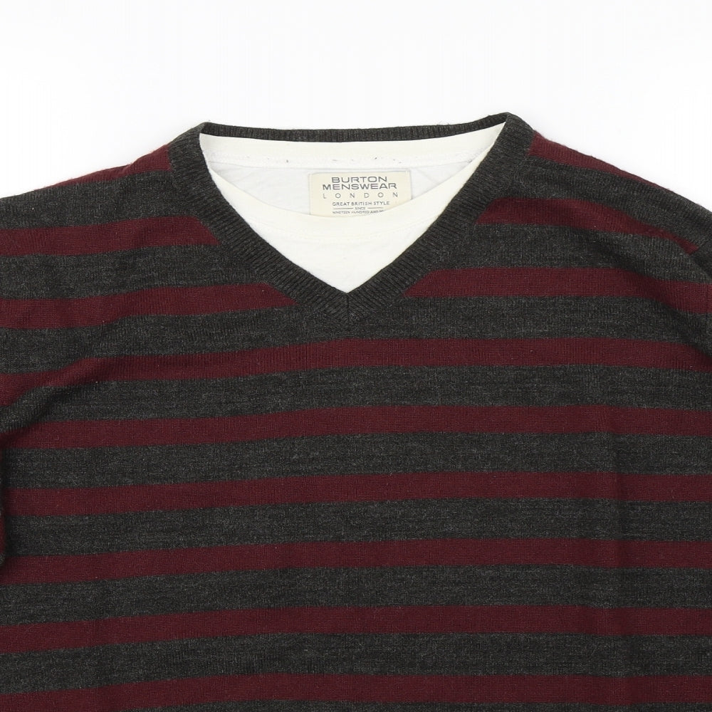 Burton Mens Red Striped  Pullover Jumper Size M