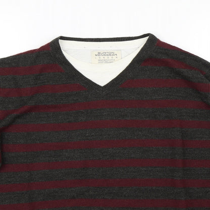 Burton Mens Red Striped  Pullover Jumper Size M