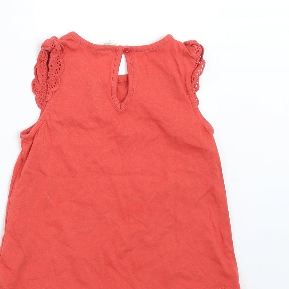 H&M Girls Red   Basic T-Shirt Size 2-3 Years  - coral coloured