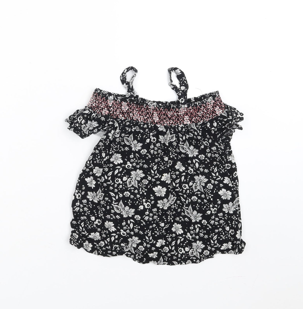 Front view of Matalan girls’ black floral basic blouse, size 8, years