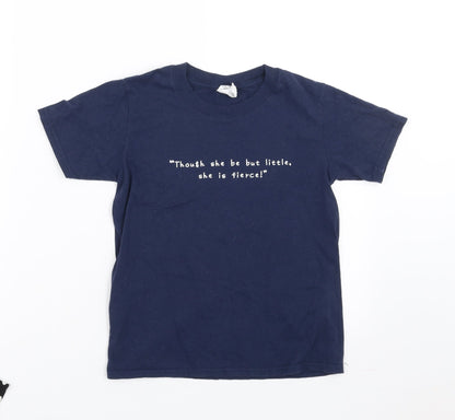 Gildan Girls Blue   Basic T-Shirt Size 7-8 Years  - though she be but little, she is fierce