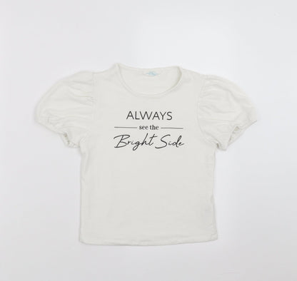 Primark Girls White   Basic T-Shirt Size 10-11 Years  - always see the bright side
