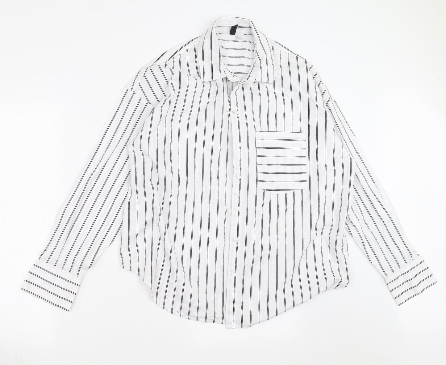 Divided by H&M Womens White Striped  Basic Button-Up Size S
