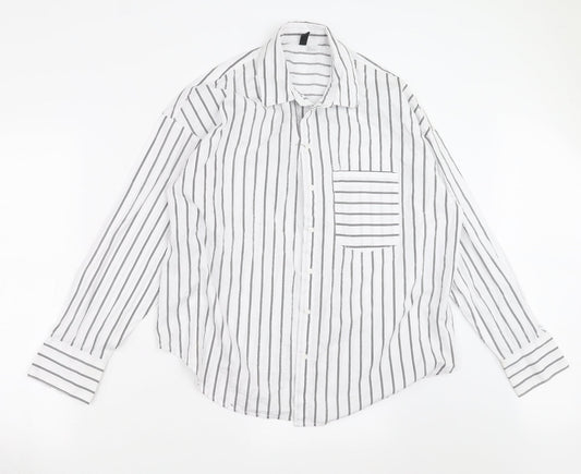 Divided by H&M Womens White Striped  Basic Button-Up Size S