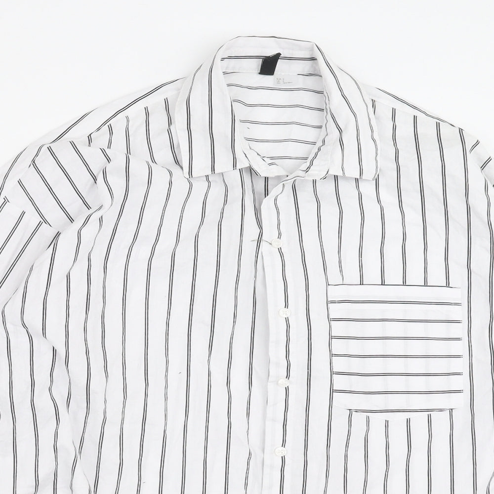 Divided by H&M Womens White Striped  Basic Button-Up Size S