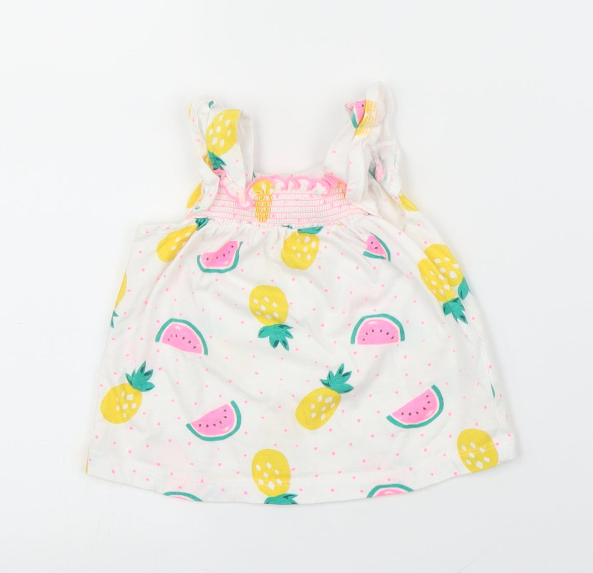 Additional front view of Preworn girls’ white basic blouse, size 3-6, months - pineapple