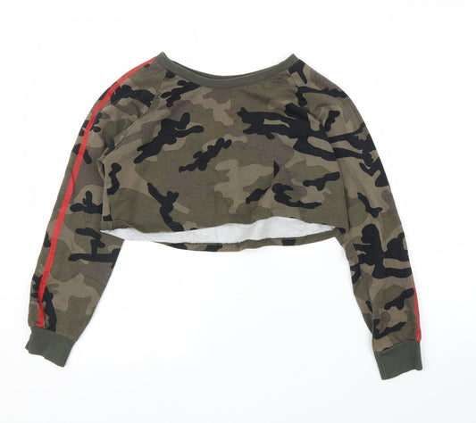 Select Womens Green Camouflage  Pullover Jumper Size S  - Cropped