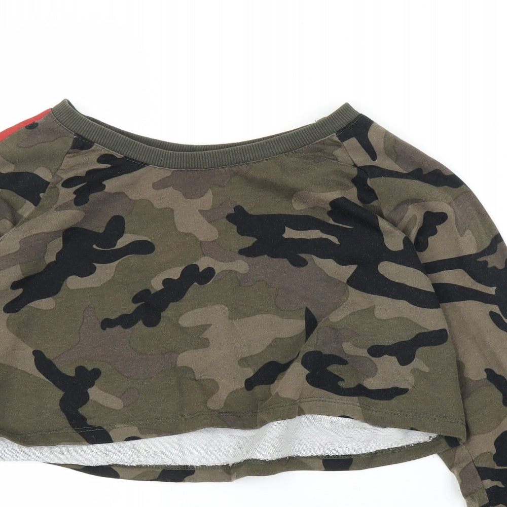 Select Womens Green Camouflage  Pullover Jumper Size S  - Cropped