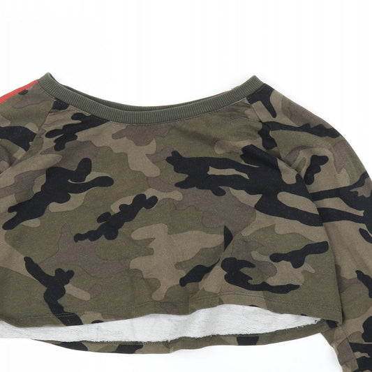 Select Womens Green Camouflage  Pullover Jumper Size S  - Cropped