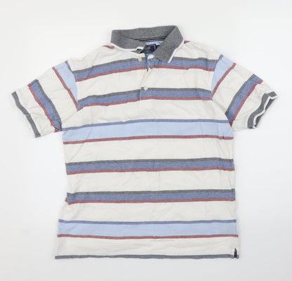 Maine Mens Blue Striped   Polo Size S