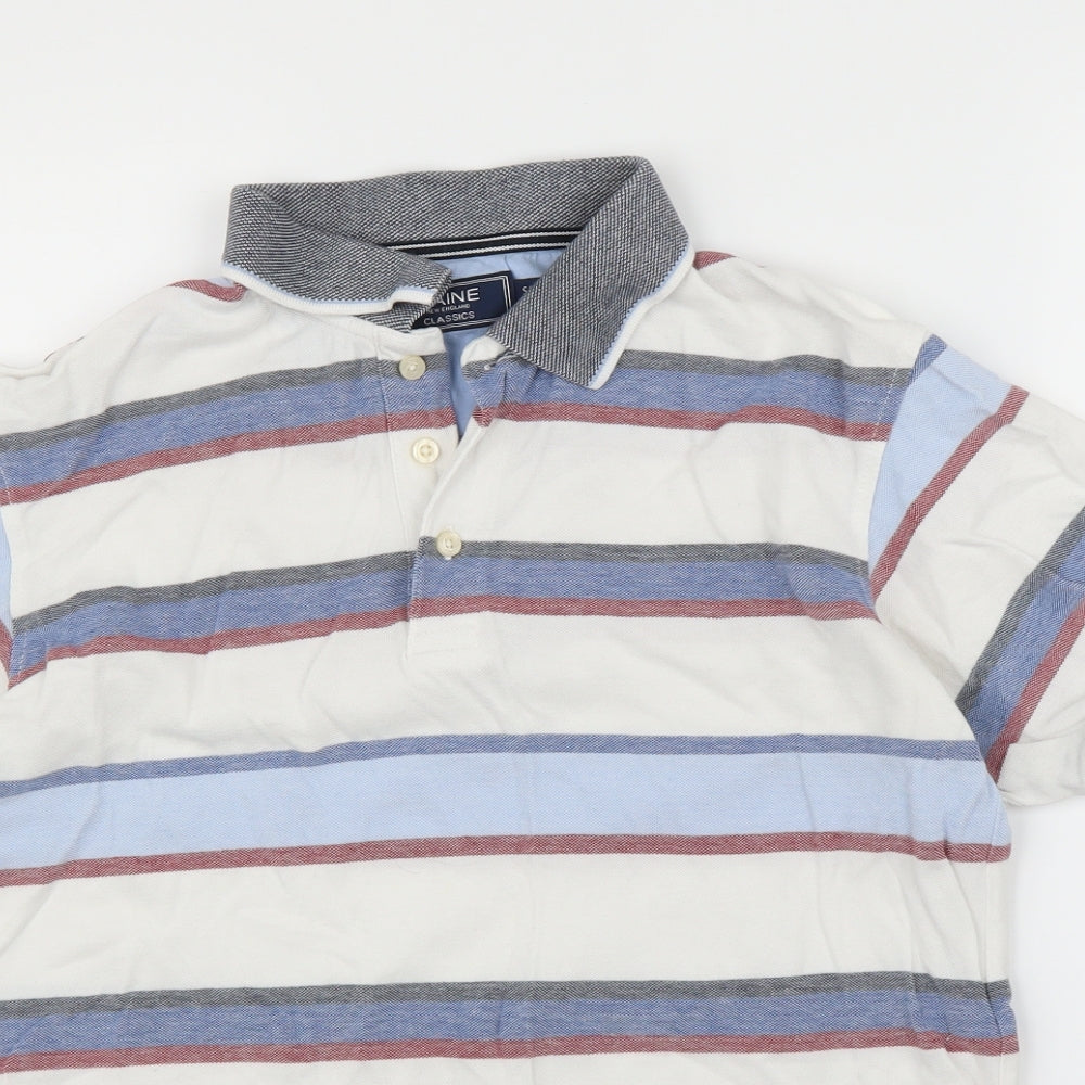 Maine Mens Blue Striped   Polo Size S