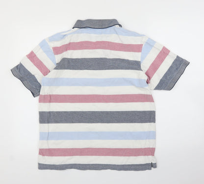 Maine Mens Blue Striped   Polo Size M