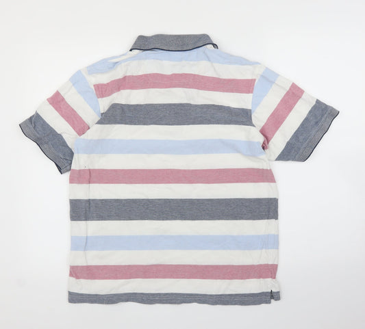 Maine Mens Blue Striped   Polo Size M