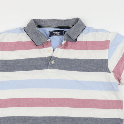 Maine Mens Blue Striped   Polo Size M
