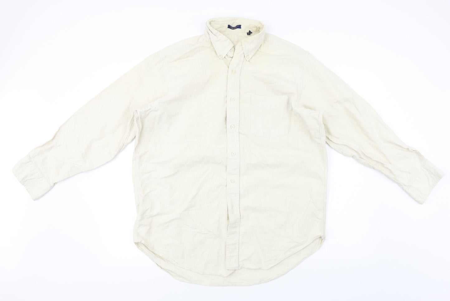 Mens UK Size 16 Preworn Beige  Button-Up Long Sleeve Casual Shirt