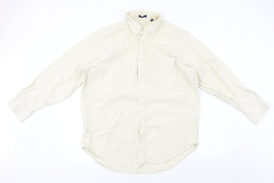 Mens UK Size 16 Preworn Beige  Button-Up Long Sleeve Casual Shirt