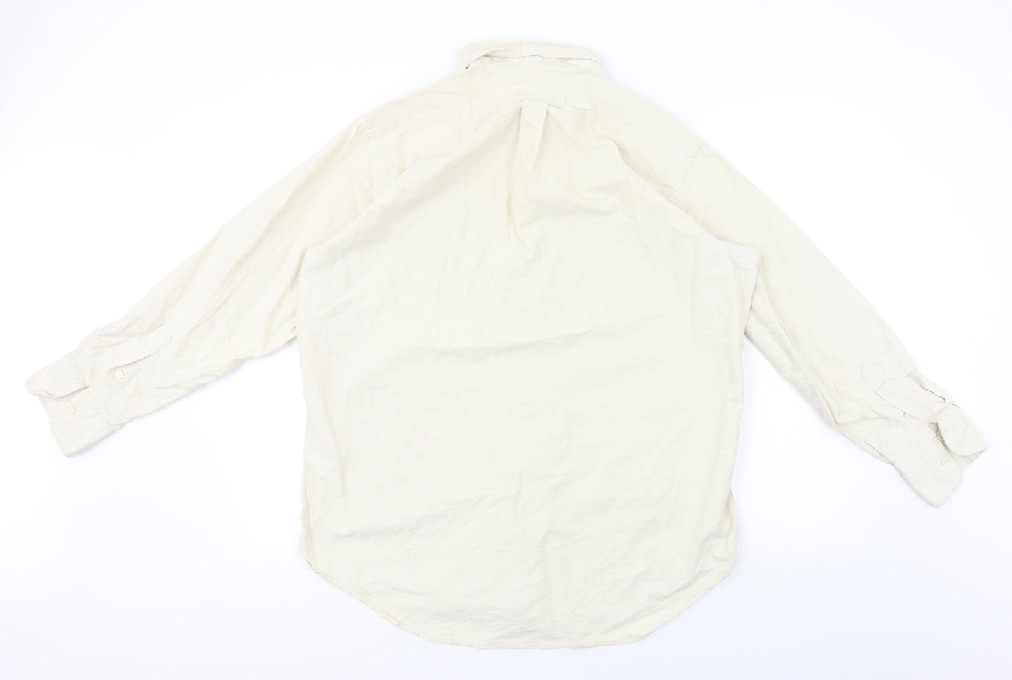 Mens UK Size 16 Preworn Beige  Button-Up Long Sleeve Casual Shirt