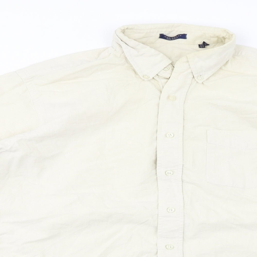 Mens UK Size 16 Preworn Beige  Button-Up Long Sleeve Casual Shirt
