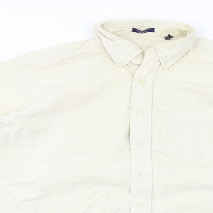 Mens UK Size 16 Preworn Beige  Button-Up Long Sleeve Casual Shirt