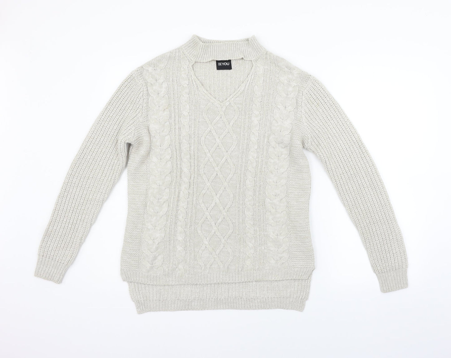 Womens UK Size 10 beyou Beige Henley Jumper