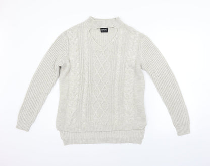 Womens UK Size 10 beyou Beige Henley Jumper
