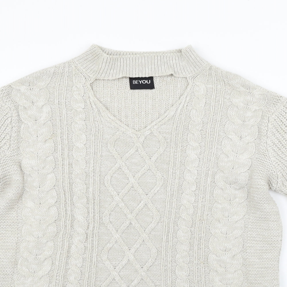 Womens UK Size 10 beyou Beige Henley Jumper