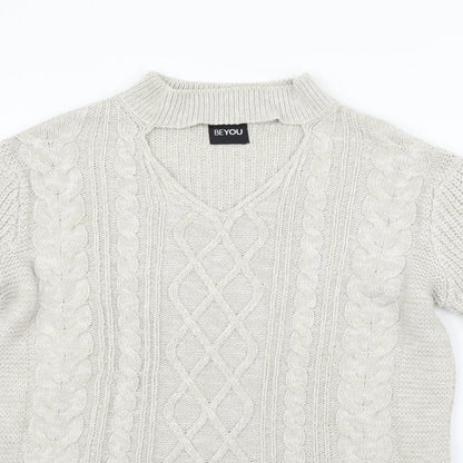 Womens UK Size 10 beyou Beige Henley Jumper