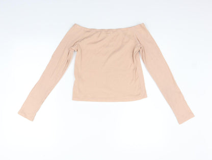 Womens UK Size L Divided Beige Basic T-Shirt