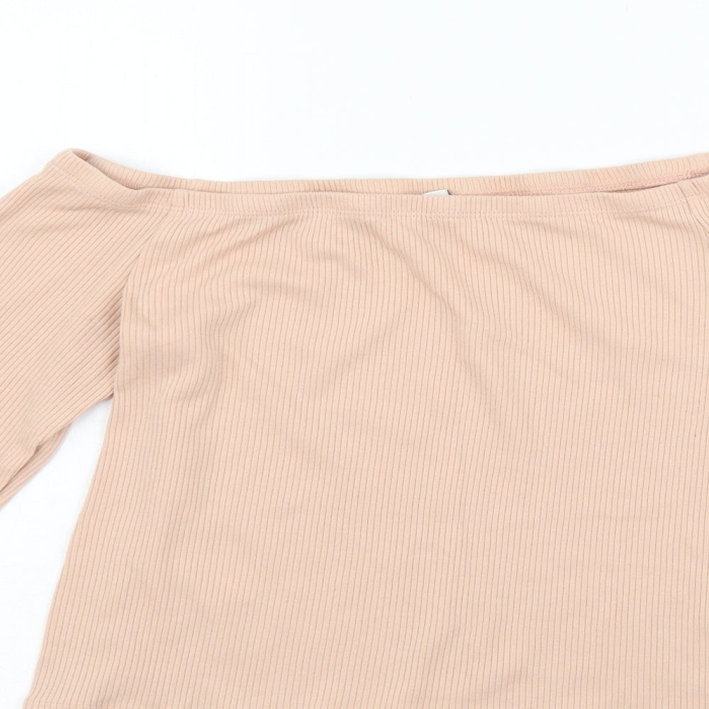 Womens UK Size L Divided Beige Basic T-Shirt