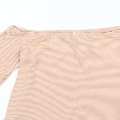 Womens UK Size L Divided Beige Basic T-Shirt