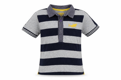 Front view of Tu girls’ grey striped basic polo, size 3-4, years