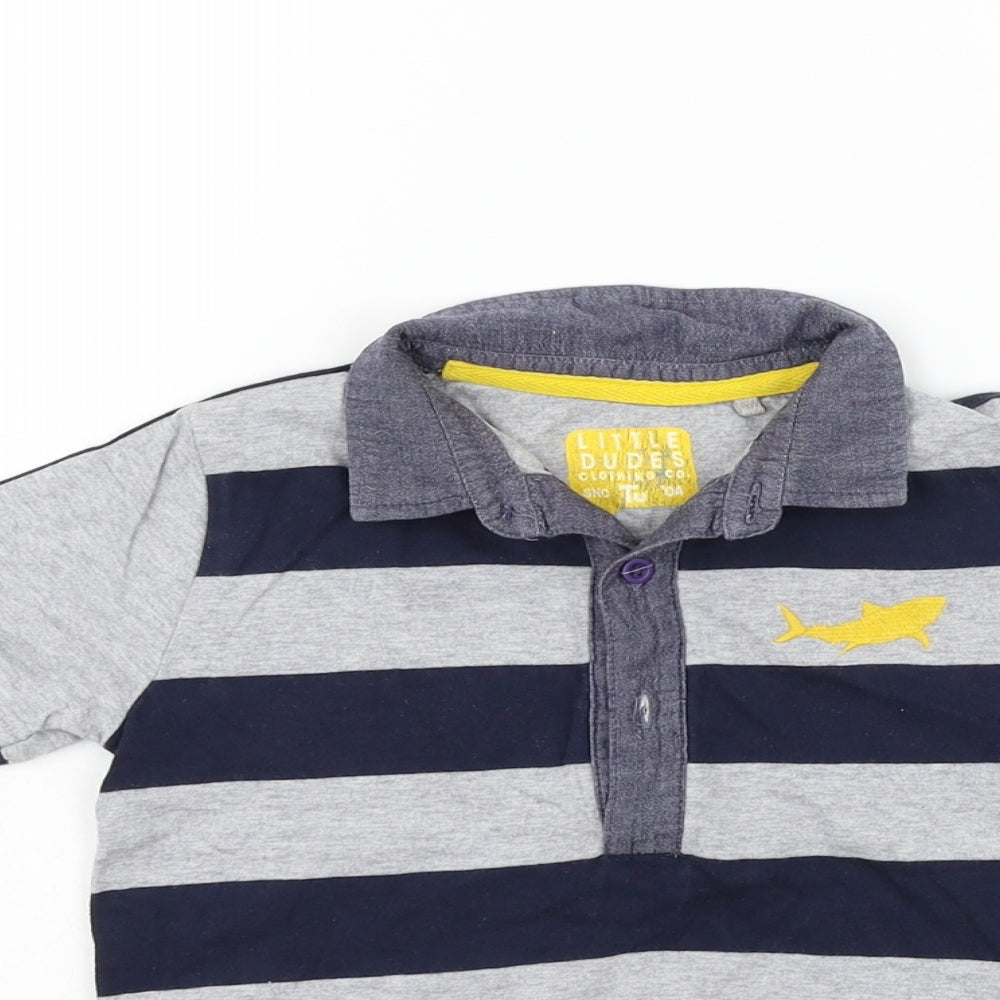 Close-up detail of Tu girls’ grey striped basic polo, size 3-4, years