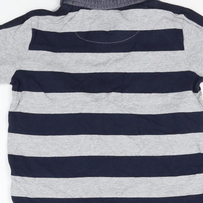 Brand and care label for Tu girls’ grey striped basic polo, size 3-4, years