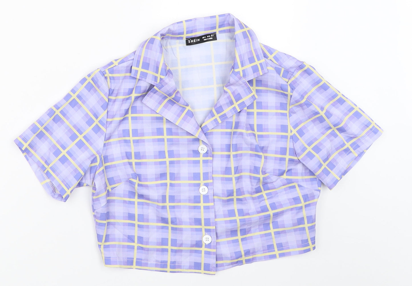SheIn Womens Purple Check  Basic Button-Up Size S