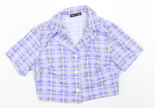SheIn Womens Purple Check  Basic Button-Up Size S
